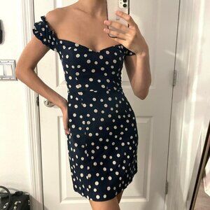 Abercrombie - Navy Polka Dot Off Off-The-Shoulder Corset Mini Dress
